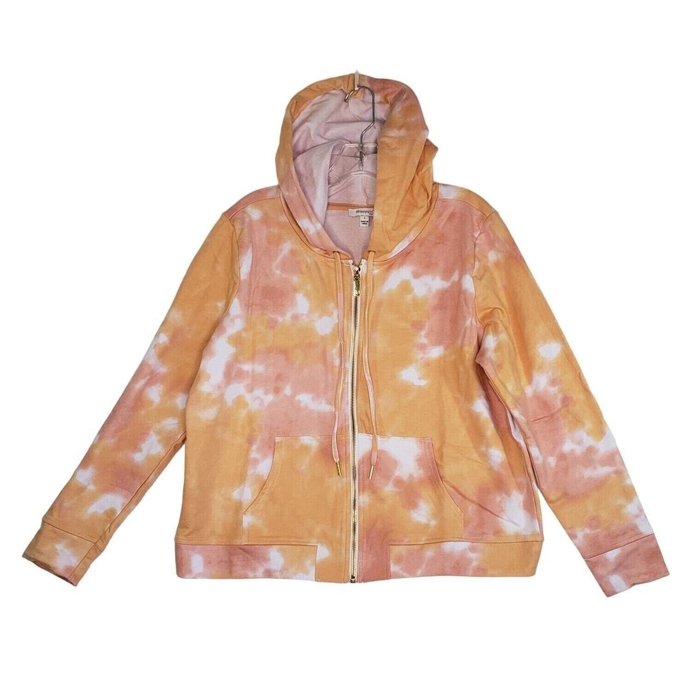 Skinnygirl Jeans Tie Dye Full Zip Hoodie Sweatshirt Terry Pockets Orange Size L